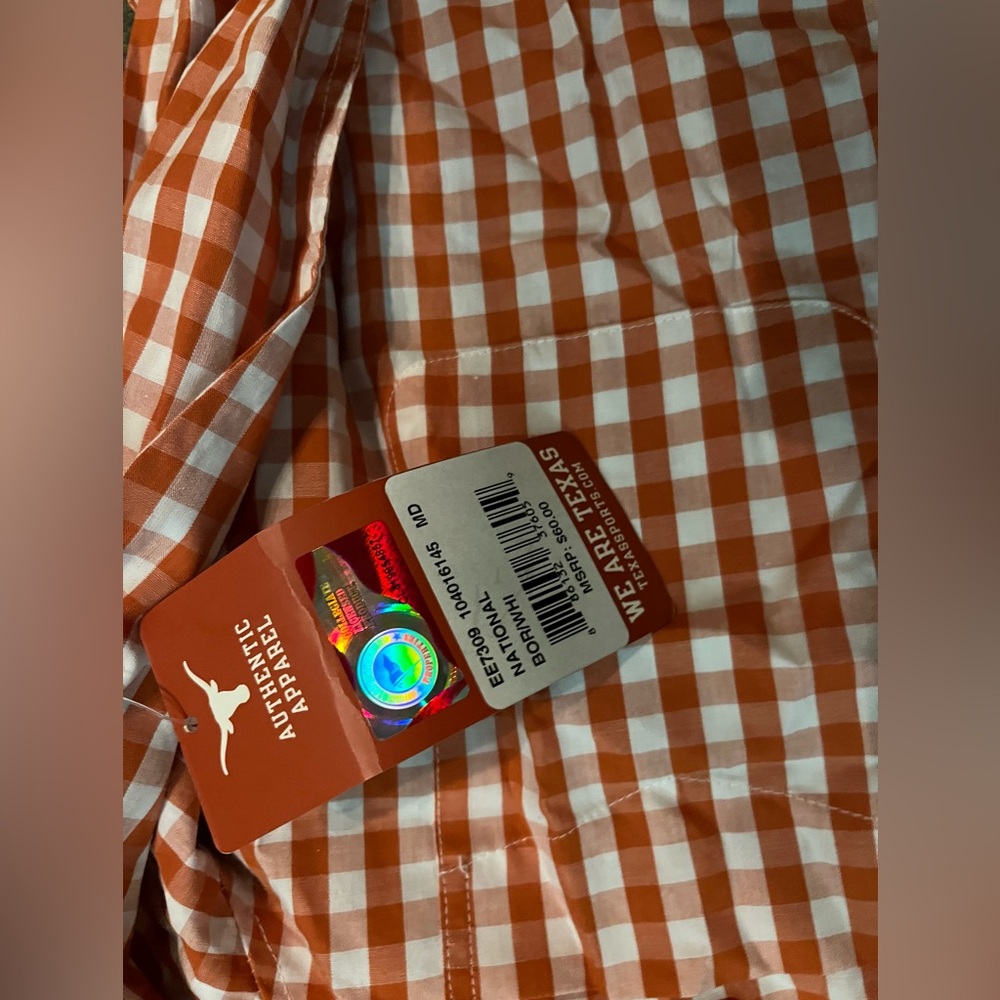 Mens Antigua Texas longhorns orange white gingham long sleeve button down shirt - Picture 3 of 3